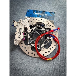 [ 4 món ] Heo Frando 4pis Bạc chữ Đen + Đĩa gắn mâm 4 lỗ size 260mm + dây dầu morin Đỏ + pát CNC cho nhiều dòng xe