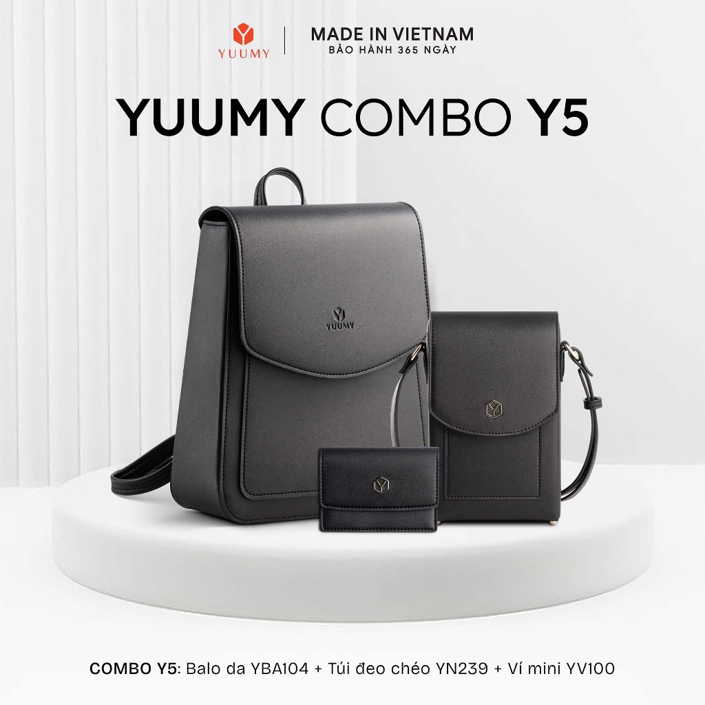 [COMBO Y5] Balo Yuumy thời trang nữ Seasand YBA104 + Túi Yuumy thời trang nữ YN239 + Ví Yuumy thời t