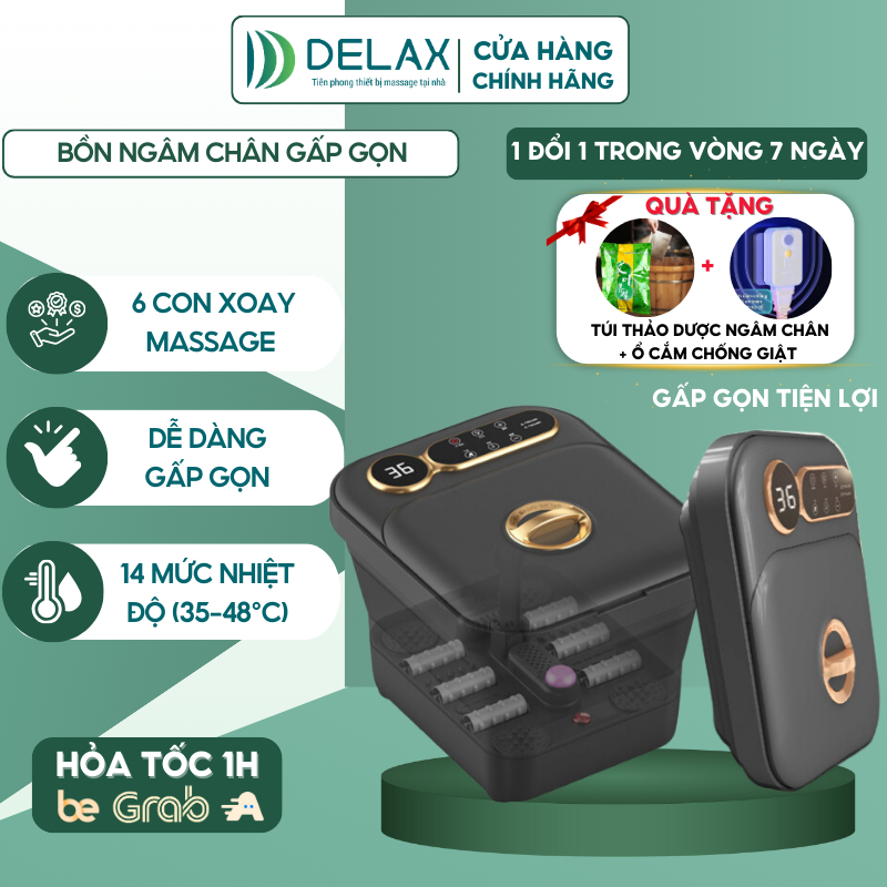 Máy Ngâm Chân Massage DELAX Bồn Ngâm Chân Gấp Gọn 14 Mức Nhiệt, Thư Giãn, Tự Động Làm Nóng Chống Giật An Toàn