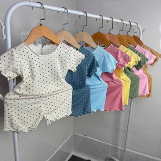 Combo 05 bộ quần áo CHẤM BI vải thun tăm lụa cho bé gái size 3-24kg