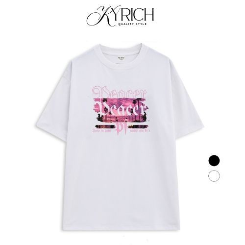 Áo Thun Kyrich Premium Tee Họa Tiết Cây Dừa Hoàng Hôn Hồng Pink Sunset Coconut Tree