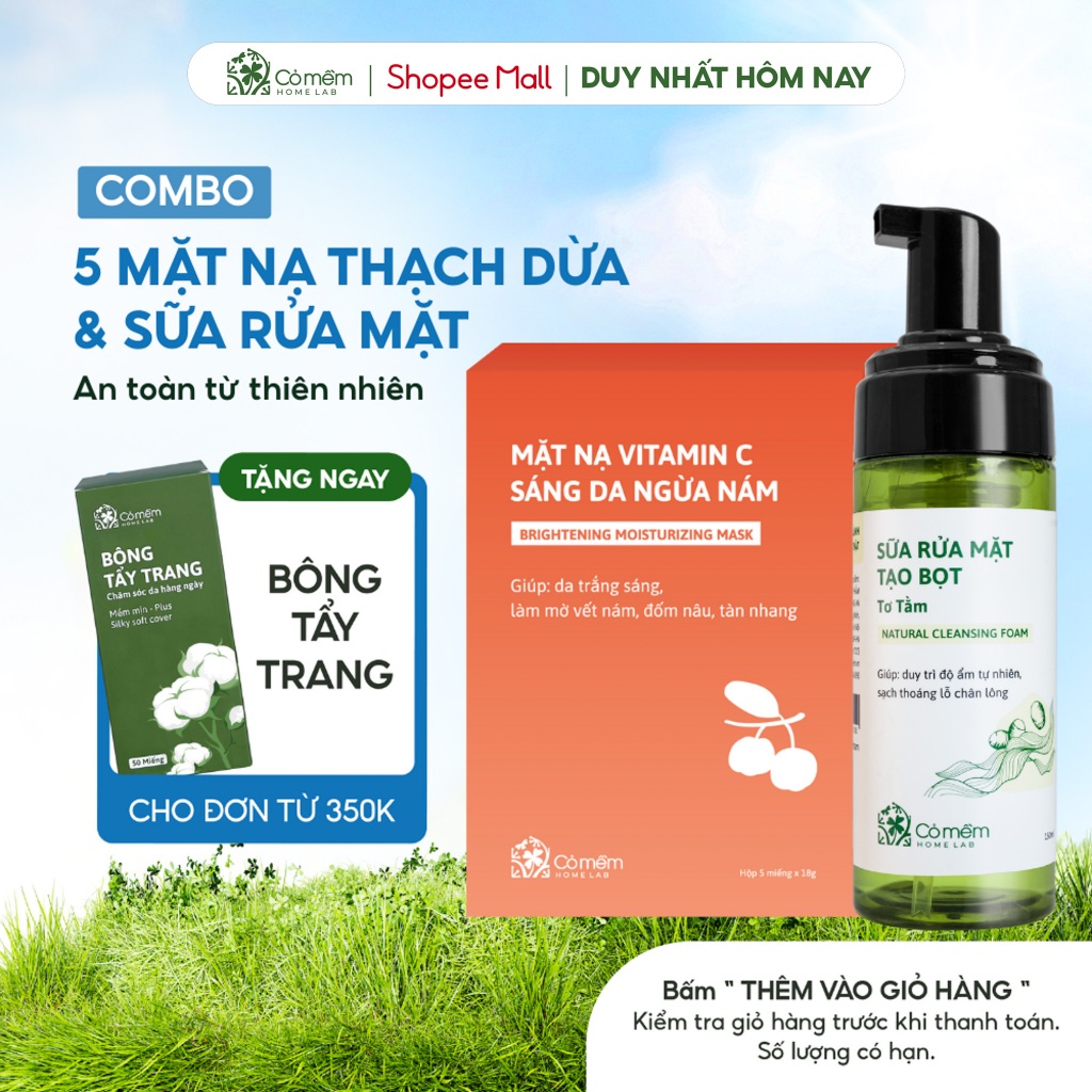 Combo Làm Sạch Dưỡng Da Bọt Rửa Mặt Và Mặt Nạ Dưỡng Da Chiết Xuất Thiên Nhiên Cỏ Mềm