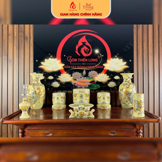  Bộ đồ thờ men rạn vàng hoàng lưu ly gốm sứ Bát Tràng chính hãng gốm Thiên Long 236985 