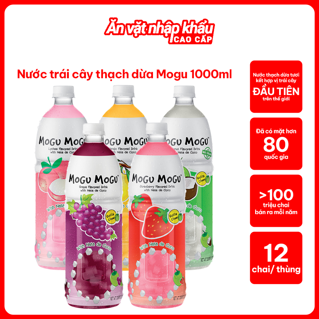 [MUA 1 TẶNG 1 DATE 27/8] Nước Thạch Dừa Mogu Mogu Nhập Khẩu Thái Lan Chính Hãng Nhiều Vị Lựa Chọn (Chai 1L)