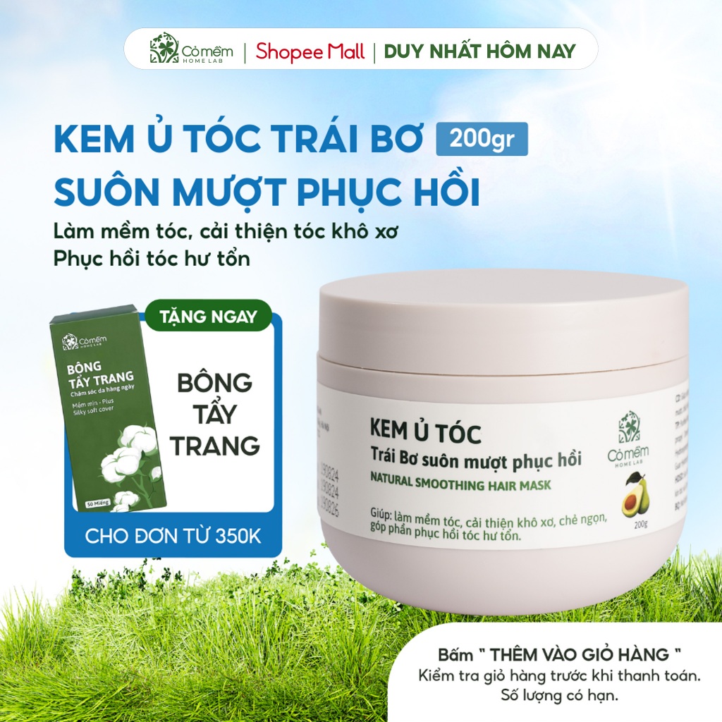 Kem ủ tóc Keratin phục hồi tóc mềm mượt thiên nhiên cải thiện khô xơ chẻ ngọn Trái Bơ Cỏ Mềm 200g