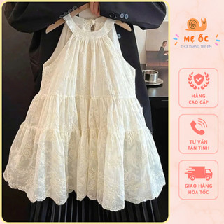  Váy cổ yếm váy đầm tiểu thư cho bé gái cho bé gái dập ly chất ren thêu hoa đầm maxi cho bé đi chơi đi biển siêu xinh 