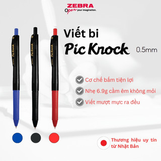 Bút Bi ZEBRA Pic Knock 0.5mm, Mực đều, Màu Đen/ Đỏ/ Xanh,  Nhẹ 6.9g, Viết Êm Tay [Chính Hãng Nhật]