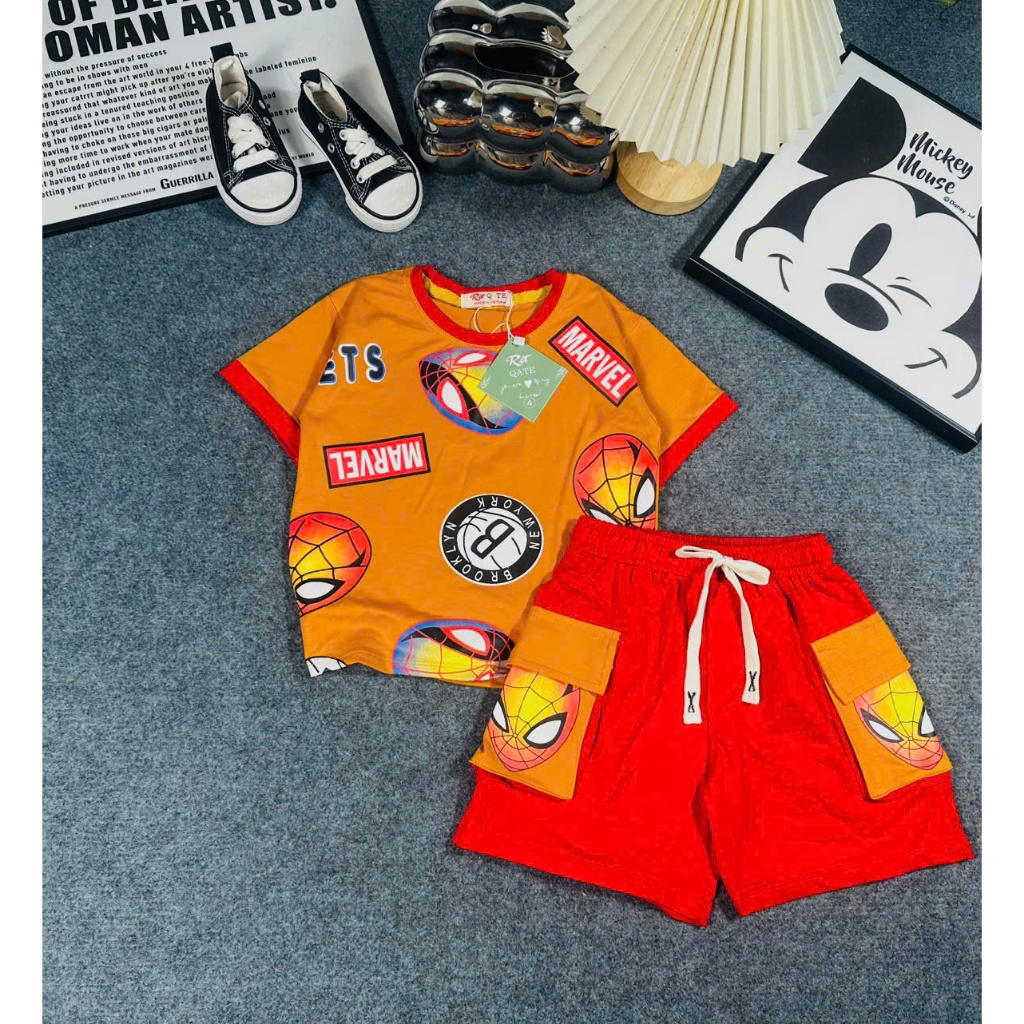 bộ thun cotton bé trai siu nhân.