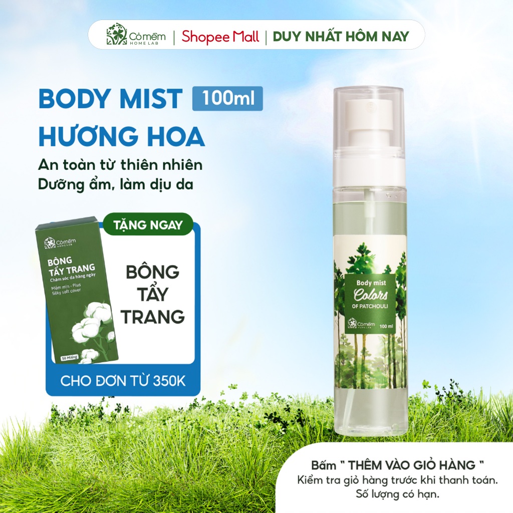 Body Mist Xịt Thơm Toàn Thân Quần Áo Nam Nữ Hương Nước Hoa Ngọt Ngào Thanh Mát Dịu Nhẹ Cỏ Mềm 100ml