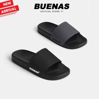 Dép quai ngang BUENAS S02 nam nữ basic - dép lê vân sọc full đen, xám thời trang