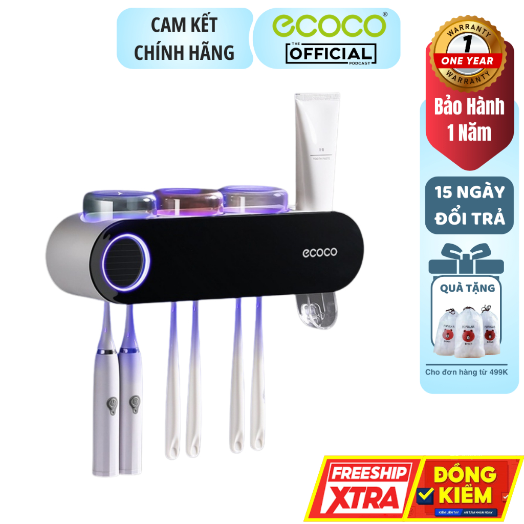  Bộ Nhả Kem Khử Trùng Bằng Tia UV ECOCO Máy Khử Khuẩn Bàn Chải Cốc Đánh Răng Sạch 99% Vi Khuẩn 
