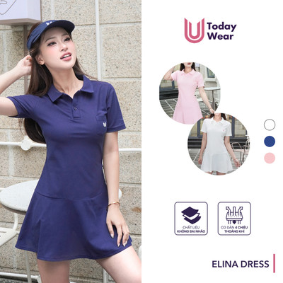 [Xả Hàng Giá Sốc] Váy liền thể thao tennis pickleball Elina Dress Today U Wear đầm thiết kế cổ polo basic chất cotton tr