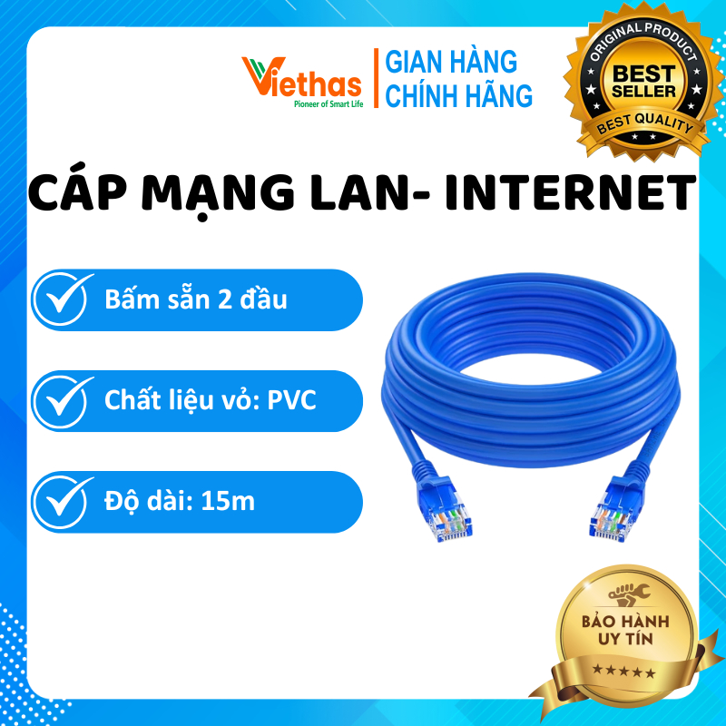 Dây Cáp Mạng Internet Bấm Sẵn 2 Đầu Dài 15M
