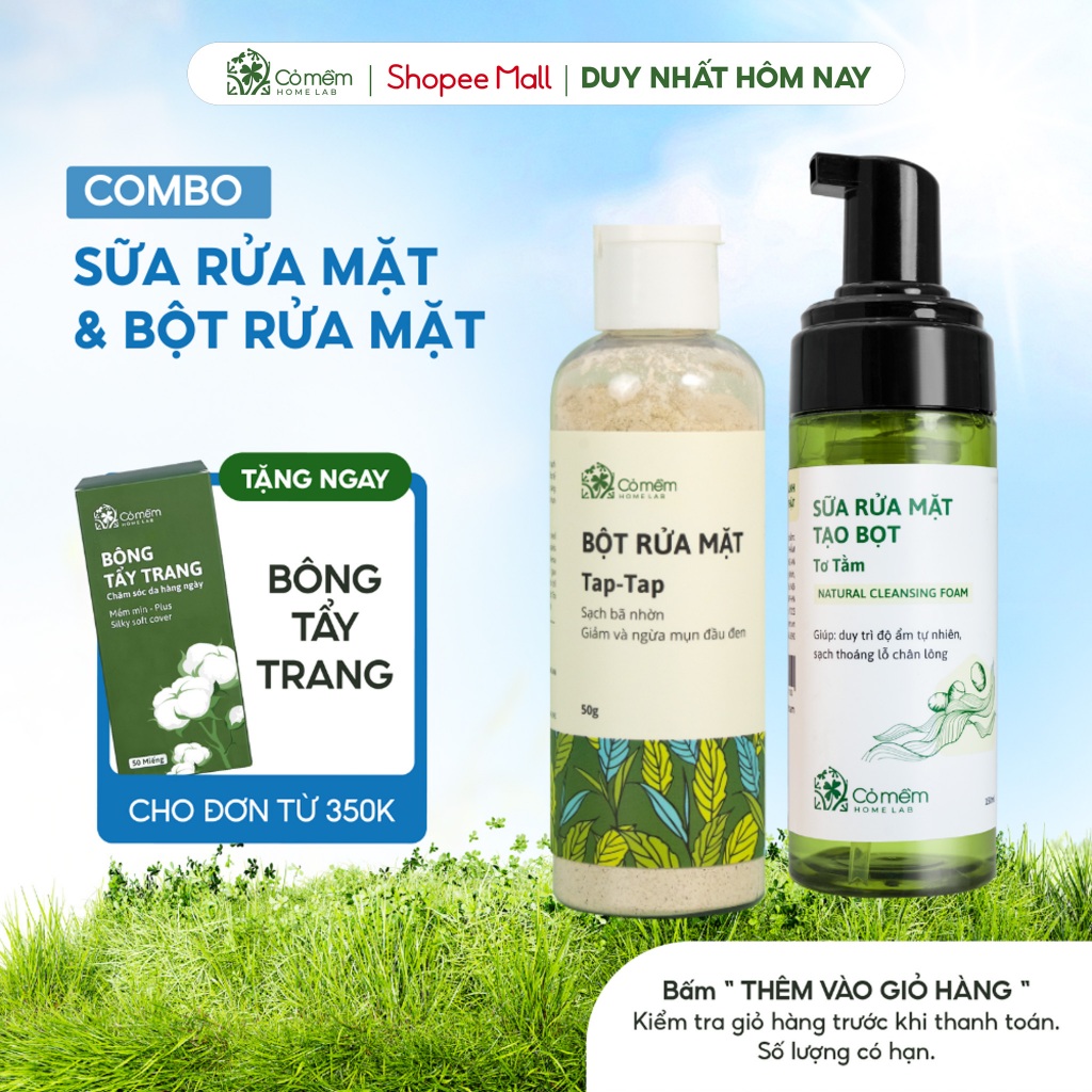 Bộ Chăm Sóc Da Gồm Bọt Rửa Mặt Và Bột Taptap Giúp Sạch Mụn Đầu Đen Cỏ Mềm