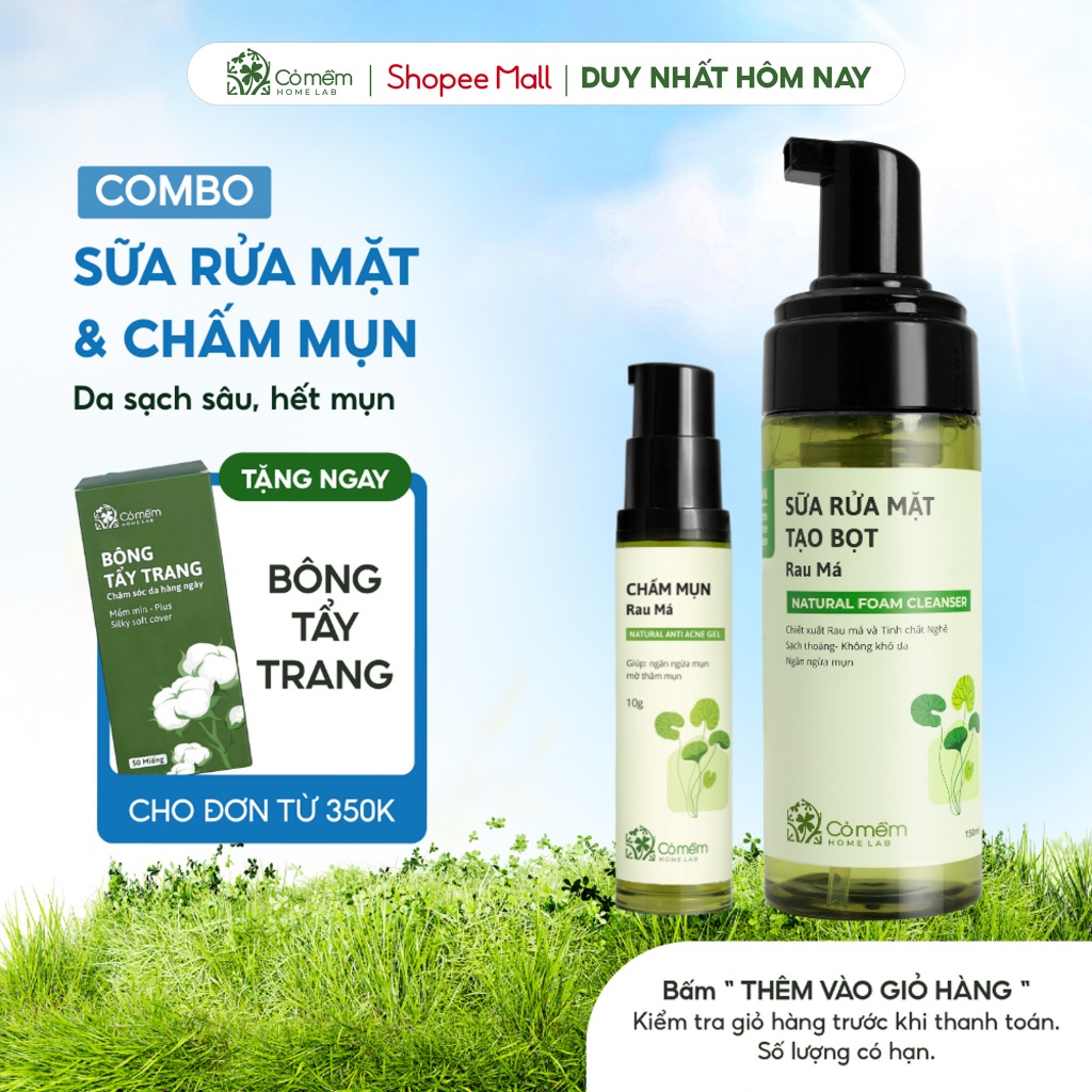 Bộ Đôi Chăm Sóc Da Giúp Sạch Sâu Giảm Mụn Gồm Bọt Rửa Mặt Và Chấm Mụn Cỏ Mềm
