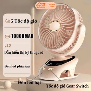 Quạt Mini Để Bàn 5 Chế Độ Gió Quạt Tích Điện Kẹp Bàn