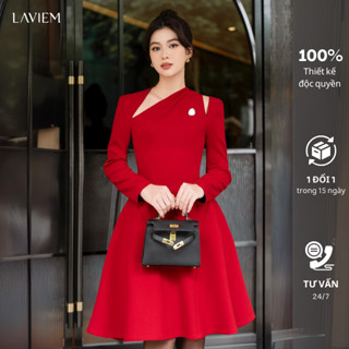 LAVIEM - Váy thiết kế dáng xòe dài tay chiết eo cut out vai- Celin Dress
