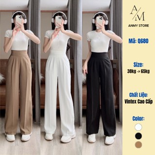 Quần ống rộng cạp cao tôn dáng khóa sườn Anmy, quần ống suông nữ lưng cao vải vintex mềm mại Q680