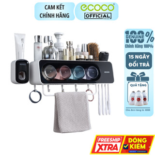Bộ Nhả Kem Đánh Răng Tự Động ECOCO Có Thanh Treo Khăn, Kệ Để Bàn Chải Nhà Tắm Dán Tường, Nhựa ABS
