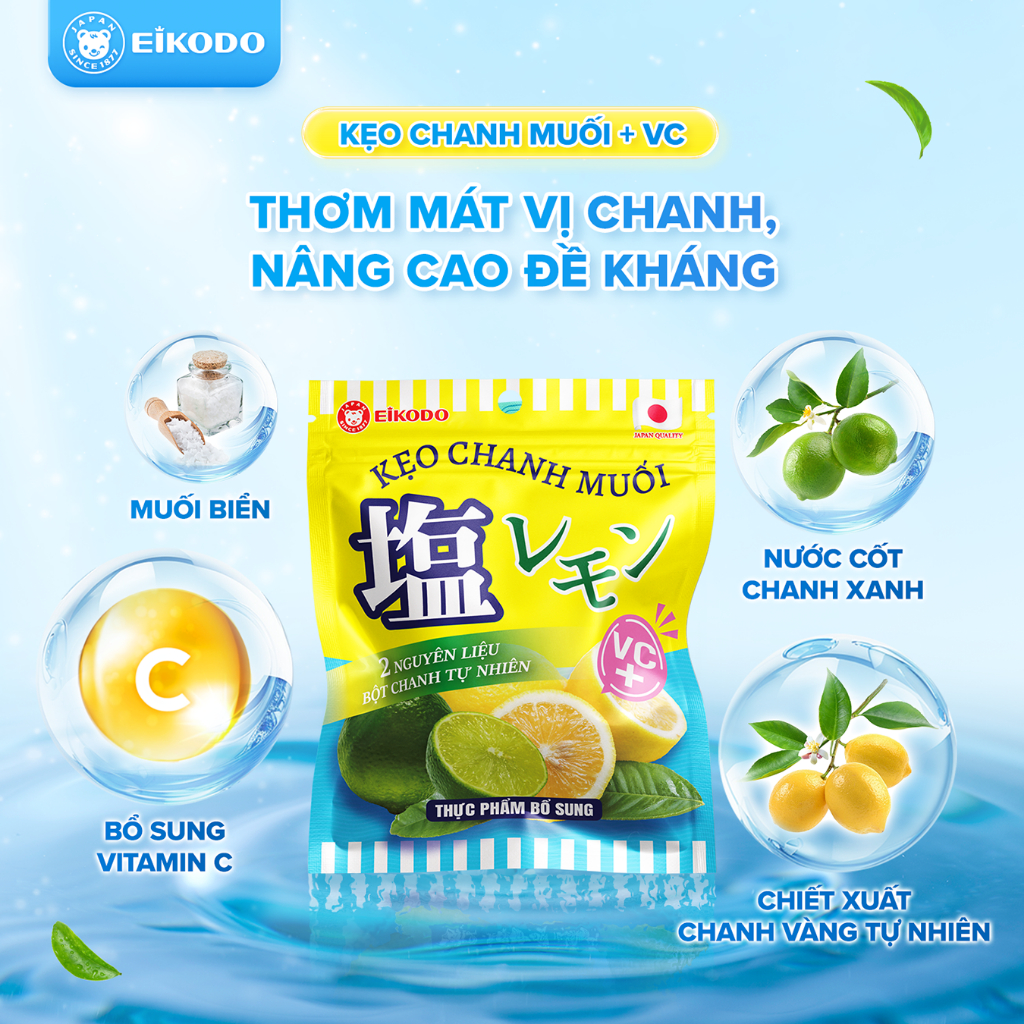 Kẹo Chanh Muối Vitamin C 15g Giảm ho Tăng đề kháng EIKODO SINCE 1877