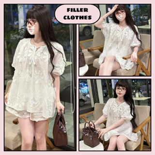 Đồ bộ nữ, set đồ nữ áo voan thêu hoa phối quần short phong cách nhẹ nhàng, tiểu thư thanh lịch FILLER HCOM25928