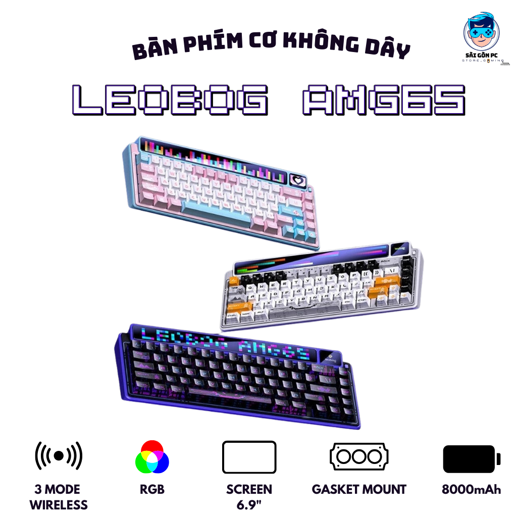 Bàn phím cơ không dây LEOBOG AMG65 - Màn hình LED 6.9' - 3 mode kết nối - Màn TFT - Hotswapable - AP