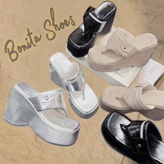 Dép đế xuồng quai kẹp bản khóa kéo kèm túi mini cao 10 cm