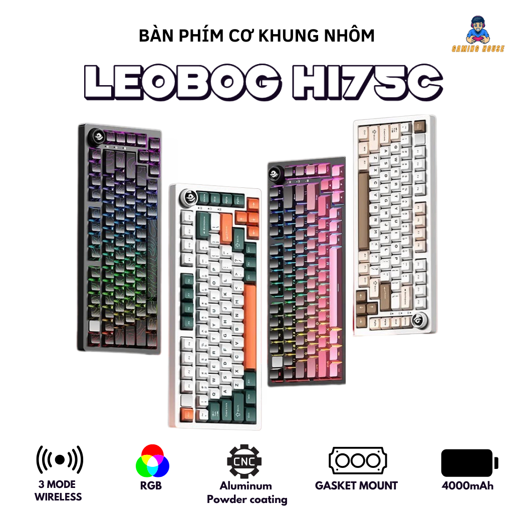 Bàn phím cơ khung nhôm LEOBOG HI75C - 3 mode kết nối - Keycap PBT - LED RGB - APP Marco - Núm vặn | BigBuy360 - bigbuy360.vn