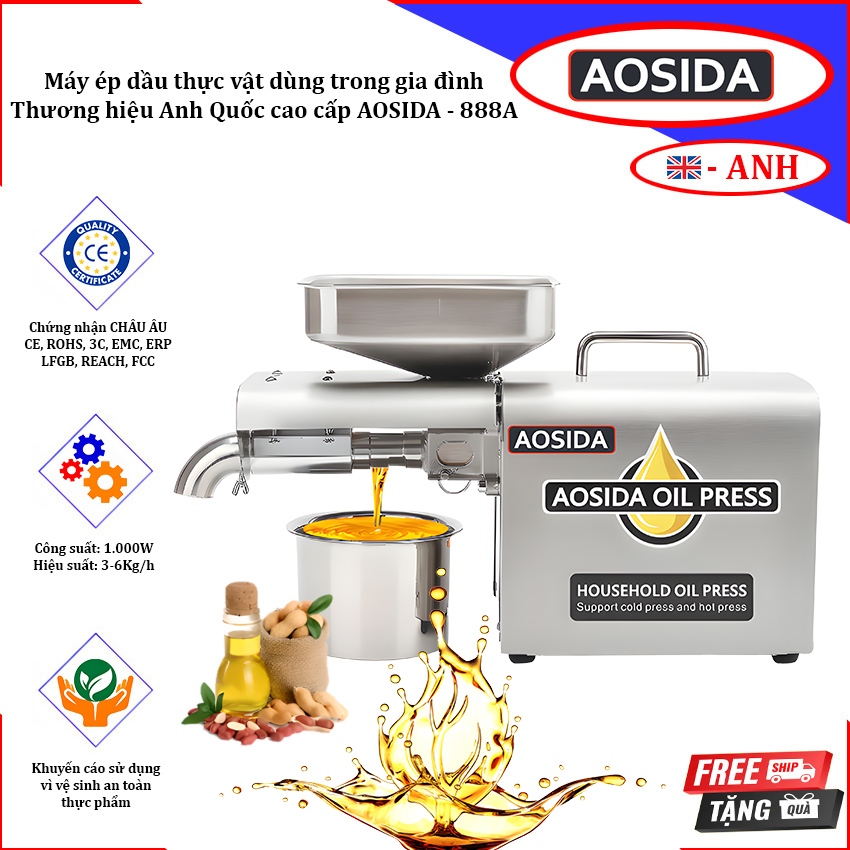 Máy ép dầu thực vật dùng trong gia đình. Thương hiệu Anh Quốc cao cấp AOSIDA - 888A