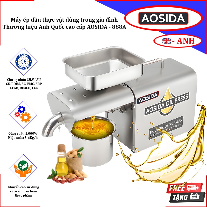 Máy ép dầu ăn thực vật dùng trong gia đình. Thương hiệu Anh Quốc cao cấp AOSIDA - 888A