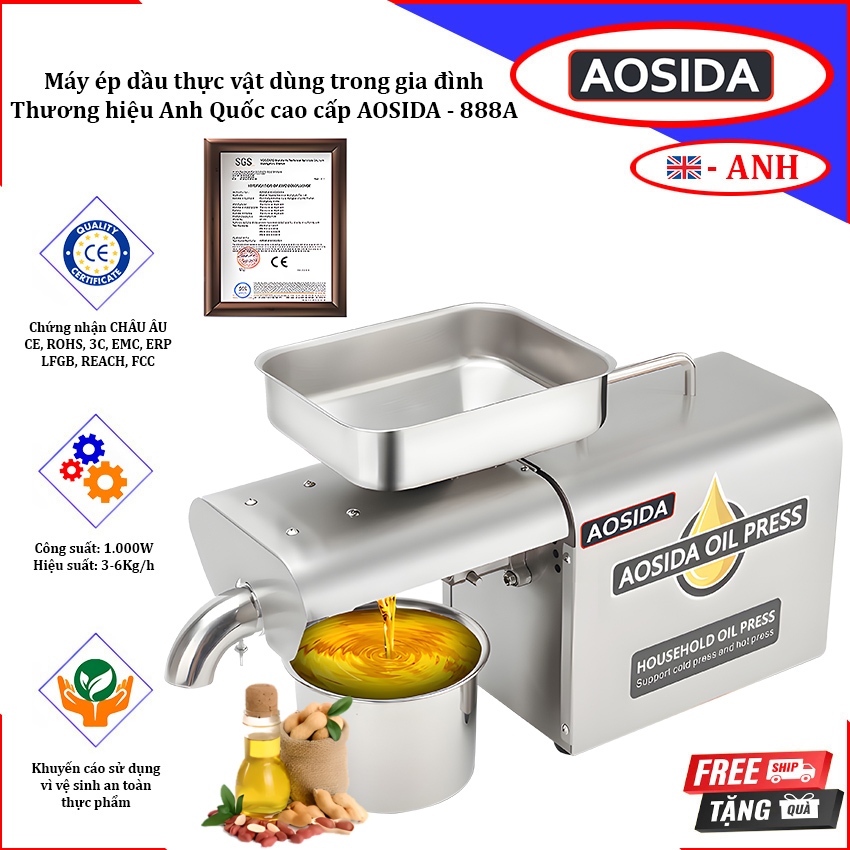 Máy ép dầu thực vật dùng trong gia đình. Thương hiệu Anh Quốc cao cấp AOSIDA - 888A [New]