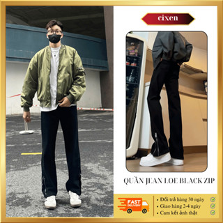  Quần jeans ống loe Black zip CIXEN form unisex Cạp cao Hack dáng Streewear Quần ống loe nam chất jean denim dày dặn V2 