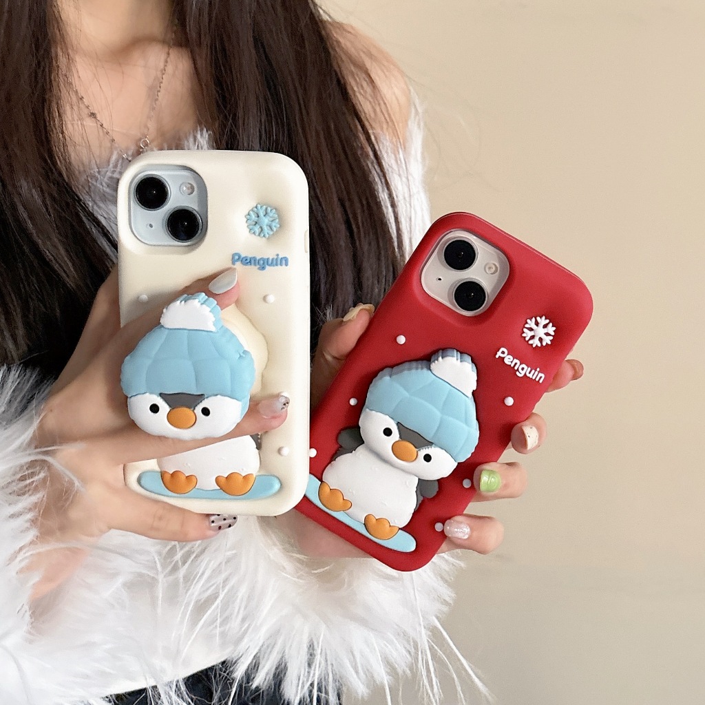 【ChanChan】Ốp Lưng Điện Thoại Iphone Silicon Dẻo Winter Penguin, Cánh Cụt Dễ Thương Kèm Giá Đỡ, Chống