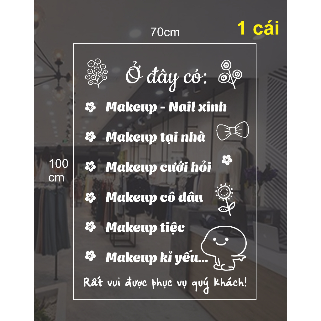 Decal dán kính chữ dán kính Spa nail làm theo yêu cầu - chữ in UV decal trong - cho tiệm gội đầu