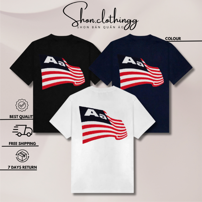 Áo Thun AA Stu Cờ Mỹ Thêu Xù- Áo Thun Nam Nữ Thêu Xù Cao Cấp Chất Cotton 2 Chiều Thoáng Mát