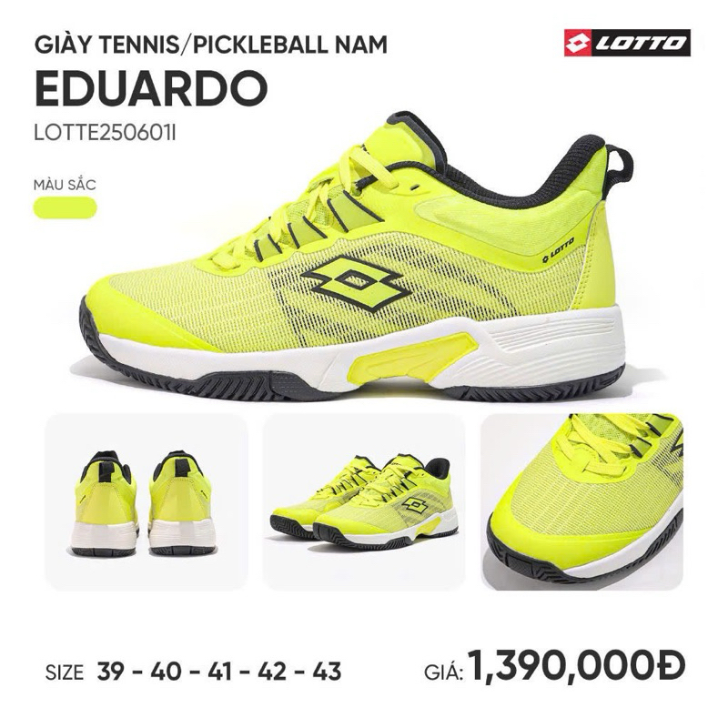 Giày Pickleball/Tennis nam Chính hãng Lotto EDUARDO mới 2025 tặng tất đế bền nhẹ êm chân