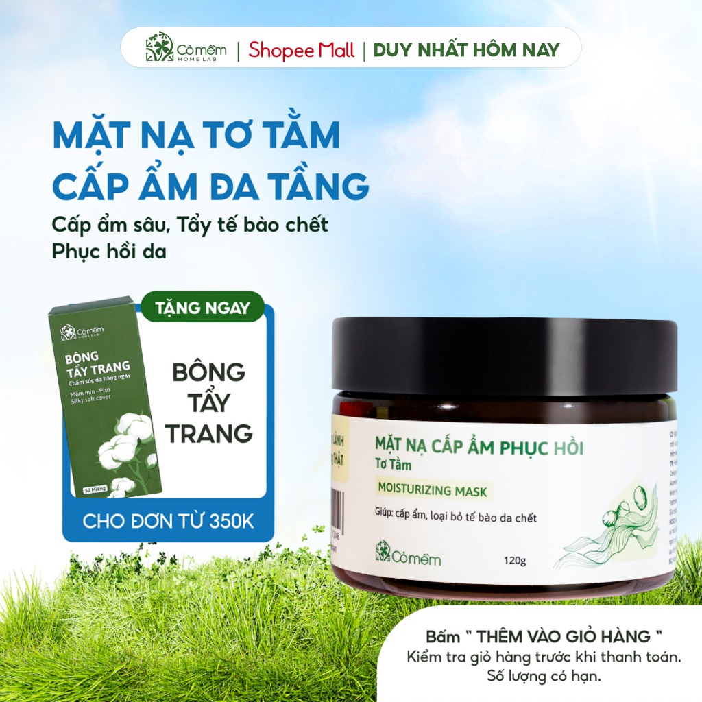 Mặt Nạ Đất Sét Cấp Ẩm Cho Da Tẩy Tế Bào Chết Tơ Tằm Cỏ Mềm 120g
