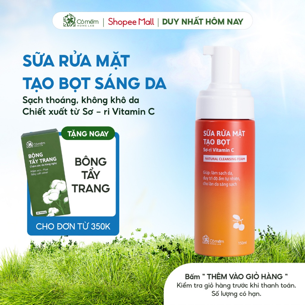 Sữa Rửa Mặt Tạo Bọt Vitamin C Chiết Xuất Sơ Ri Giúp Làm Sạch Da Duy Trì Độ Ẩm Cho Da Sáng Sạch Mịn Màng Cỏ Mềm 150ml