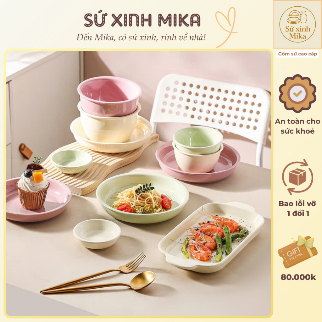 Bộ bát đĩa chén dĩa tô sứ 2 người Decor dễ thương xinh xắn đẹp mắt Sứ Xinh Mika