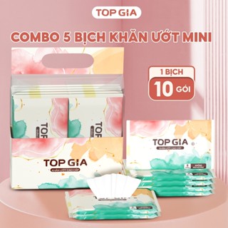 Khăn ướt mini cao cấp Topgia bịch 10 gói 8 tờ không cồn không parabens dành cho em bé