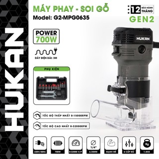 Máy phay gỗ HUKAN G2-MPG0635, Công suất 700W, 6 Tốc độ, Đường kính mũi 6.35mm