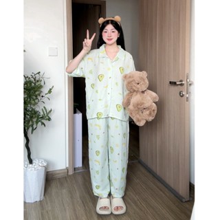 Bộ ngủ kiểu nữ chất đũi vân mây mặc ở nhà thoải mái form rộng họa tiết hoạt hình Kozoda BN27A