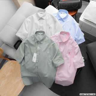 Áo Sơ Mi Cộc Tay BTM Striped Logo Short Sleever Shirt - Vải Oxford Mềm Nhẹ Form Relaxed - Mã 31.663