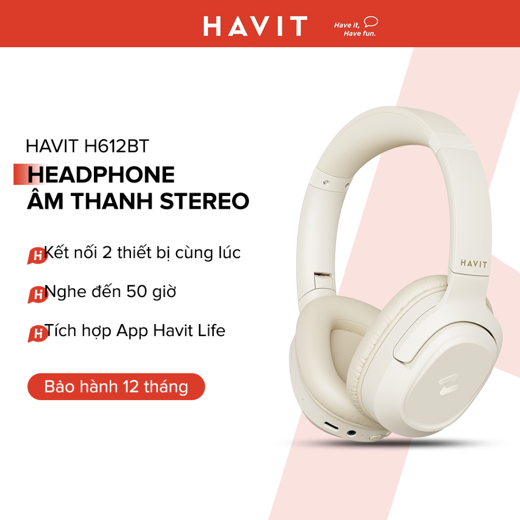 Headphone Bluetooth HAVIT H612BT, Âm thanh Stereo, Nghe Đến 50 giờ, App Havit Life