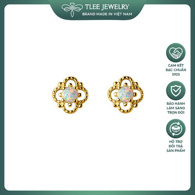 Khuyên tai bạc nữ TLEE hoa bốn cánh Opal bạc Ý mạ vàng 18k lấp lánh TLEE JEWELRY B0453