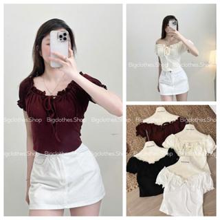 Áo Thun Nữ Bèo Rúm BigClothes, Áo Kiểu Nữ Trễ Vai Nơ Cổ Ôm Dáng A22