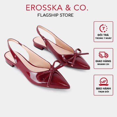 Erosska - Giày cao gót slingback mũi nhọn phối nơ kiểu dáng thanh lịch cao 2cm màu đỏ - EH059