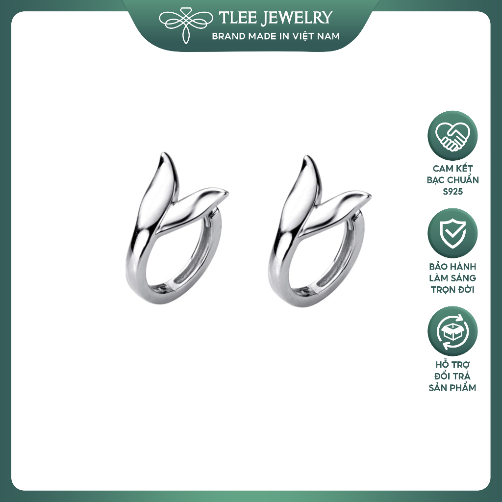  Khuyên tai bạc nữ TLEE Bông tai tròn hình đuôi cá trơn cá tính TLEE JEWELRY B0495 