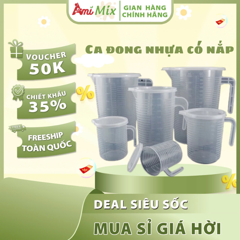 Ca Đong Định Lượng Nhựa Có Nắp - Dung Tích Lớn (2000ml - 3000ml - 5000ml)