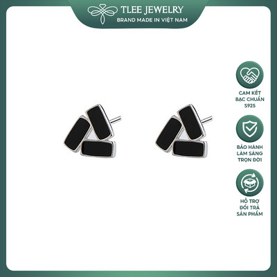 Khuyên tai bạc Tlee tam giác đá đen ghép cao cấp TLEE JEWELRY B0214